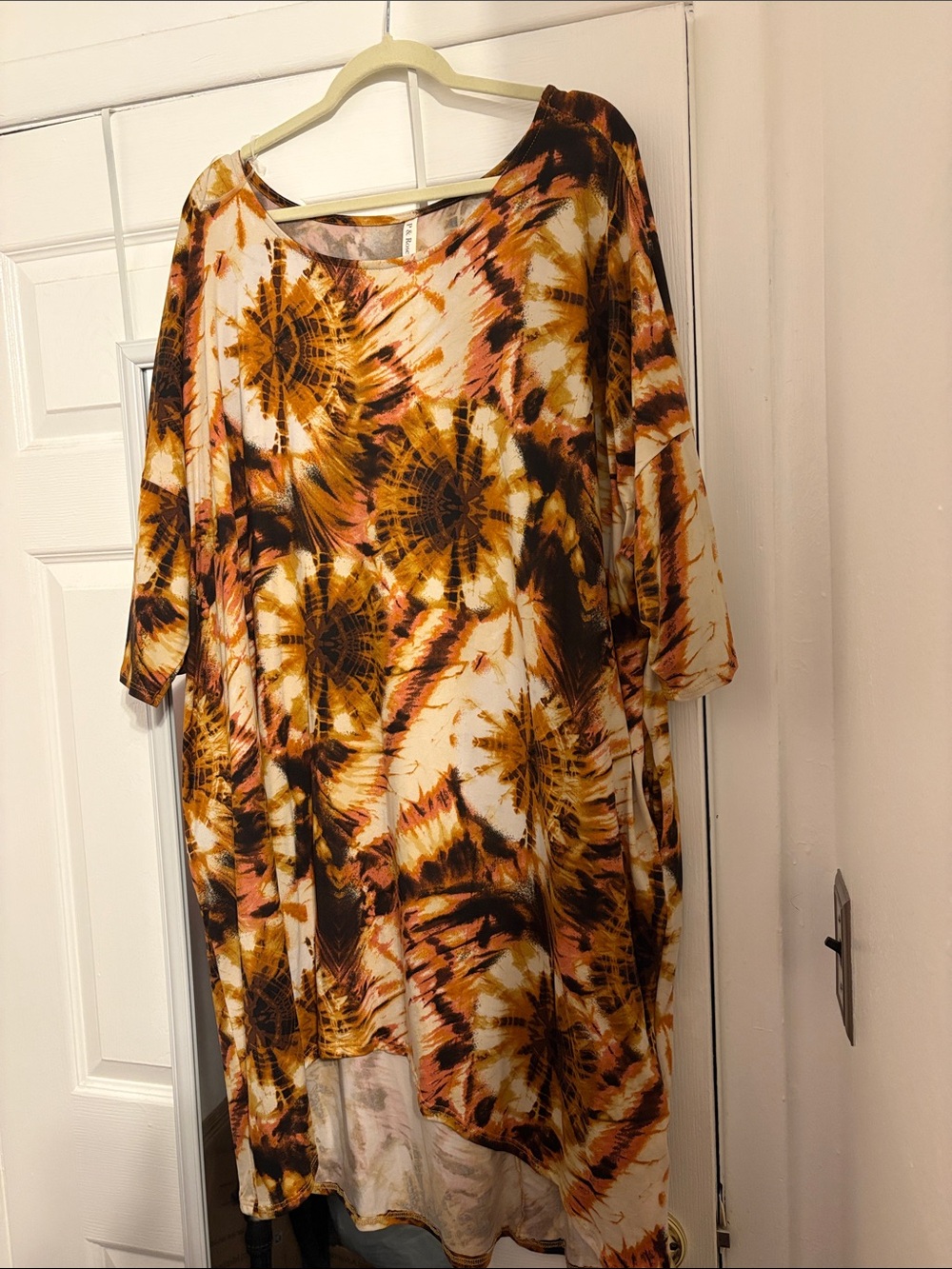 Tie-Dye Oversized High Low Tunic Dress in Mustard and Rust Plus Size 3X